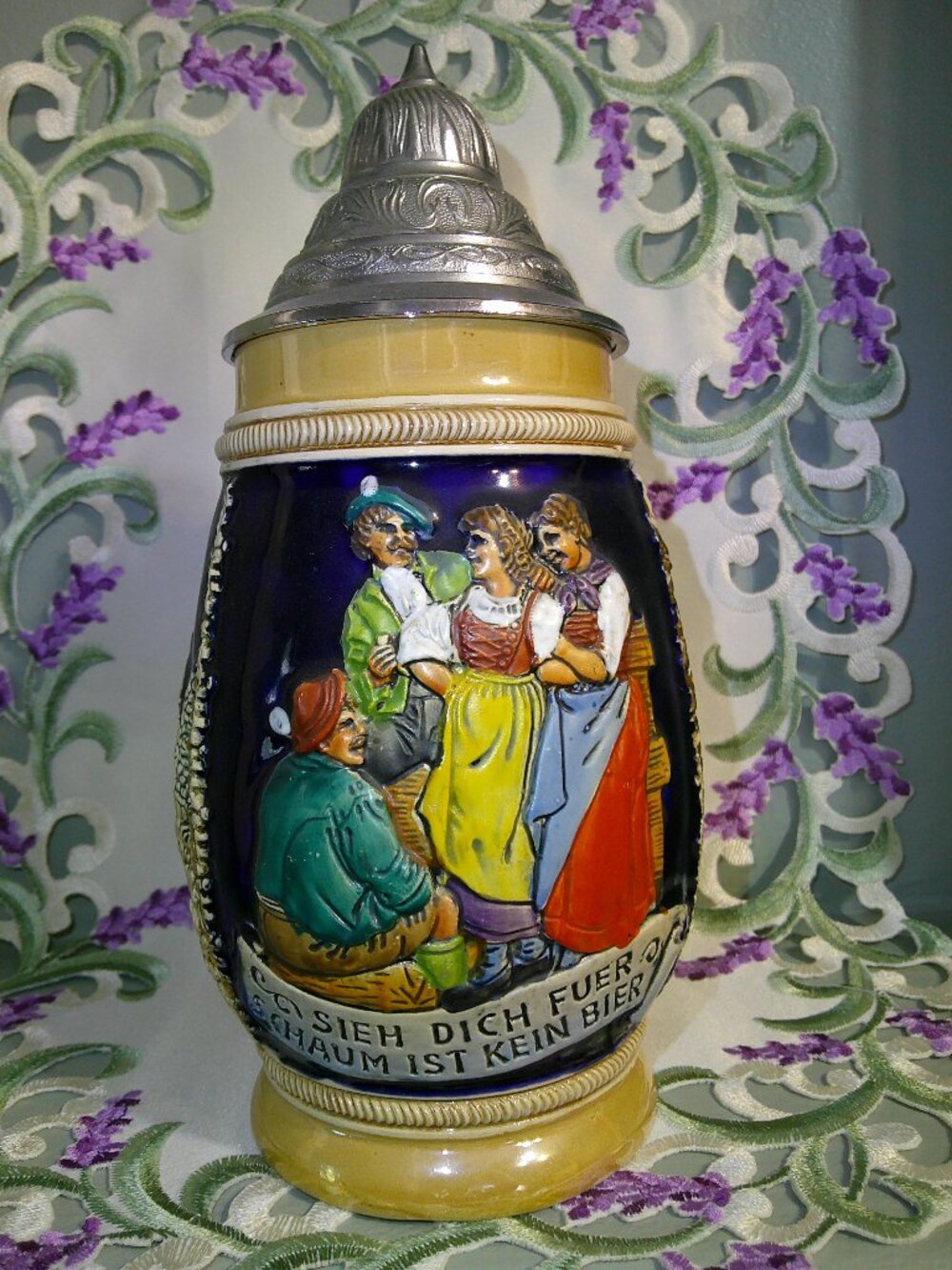 Vintage Marzi & Remy German Beer Stein Pewter Lid Flirting Scene #3044 Unused